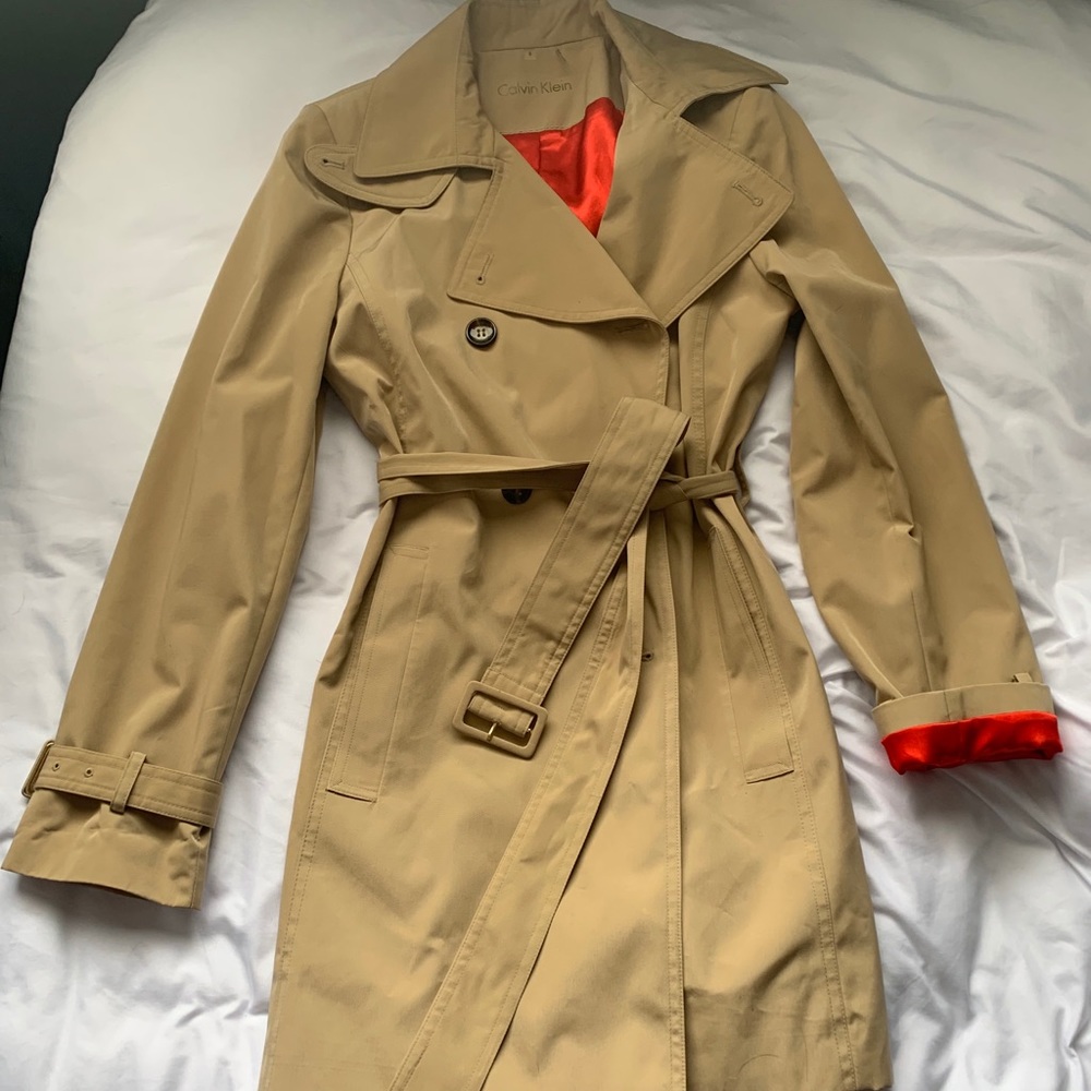 Tan Calvin Klein raincoat size small